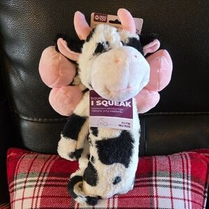 Plush Cow Dog Toy - Black and White